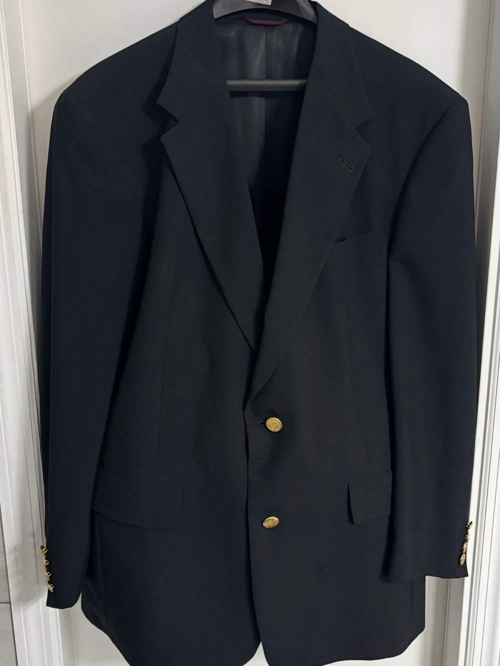 Vintage Hart Schaffner Marx Marshall Fields 42R Black Wool Blazer Gold Buttons